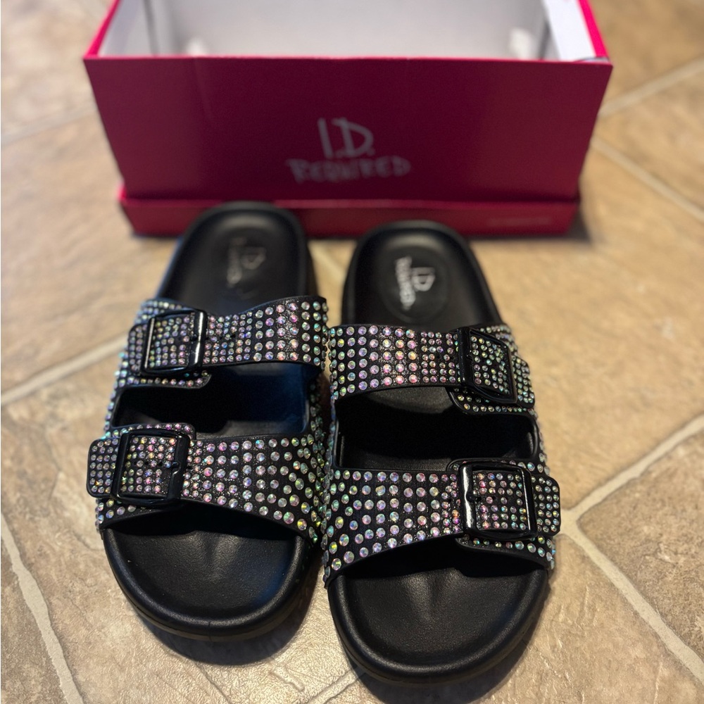Rhinestone Embellished Black Sandals